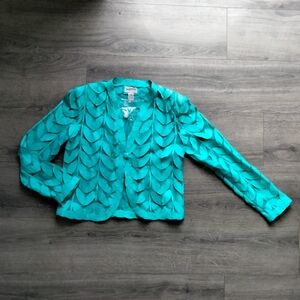 Natto NWOT Genuine Lamb Leather Turquoise Leaves Bolero Jacket Women's Size M